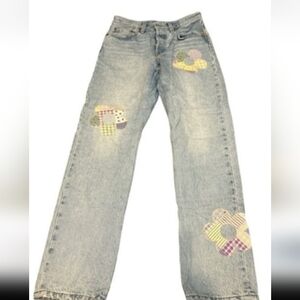 Levi's Light Blue Wide Leg Jeans with Floral Patchwork